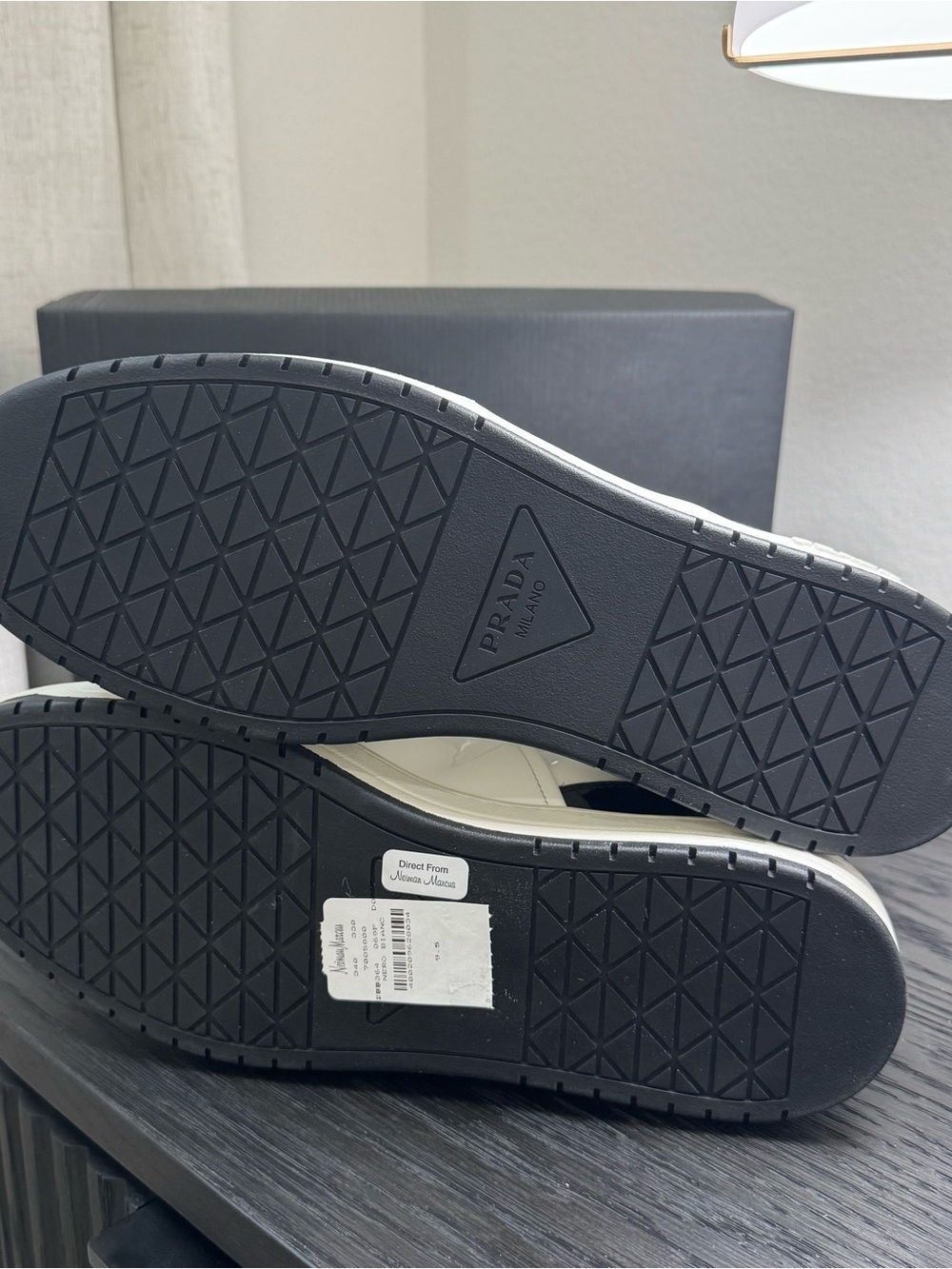 Prada Downtown Sneakers Low-Top Leather Black/White 10.5 - Picture 9 of 10